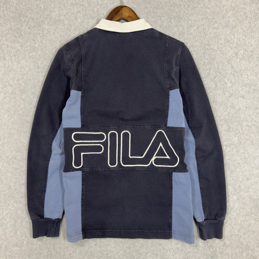Fila LIMITED EDITION Rugby Polo Mens Small Blue Color Block Spellout Long Sleeve